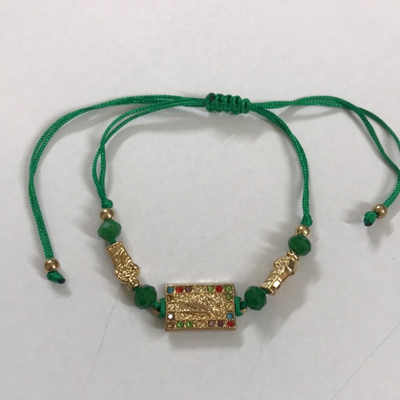 Gold Plated Green and Gold San Judas Bracelet - Picture 1 of 4